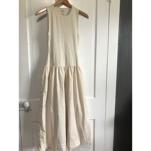 Babaton Aritzia worldly poplin sleeveless drop fit & flare midi Dress Cream XS